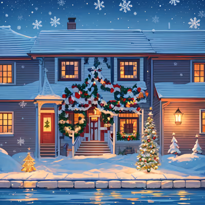 Snowy Christmas House Illustration QR Code for Greeting Cards — image 1