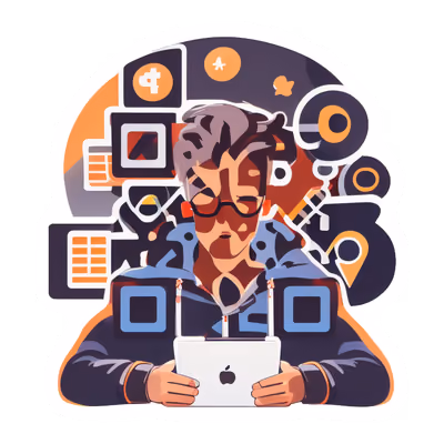 Мужчина с планшетом: векторный QR-код для стикеров — изображение 1