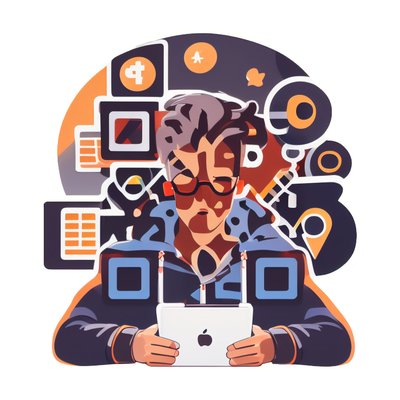 Man With Tablet Vector QR Code for Stickers