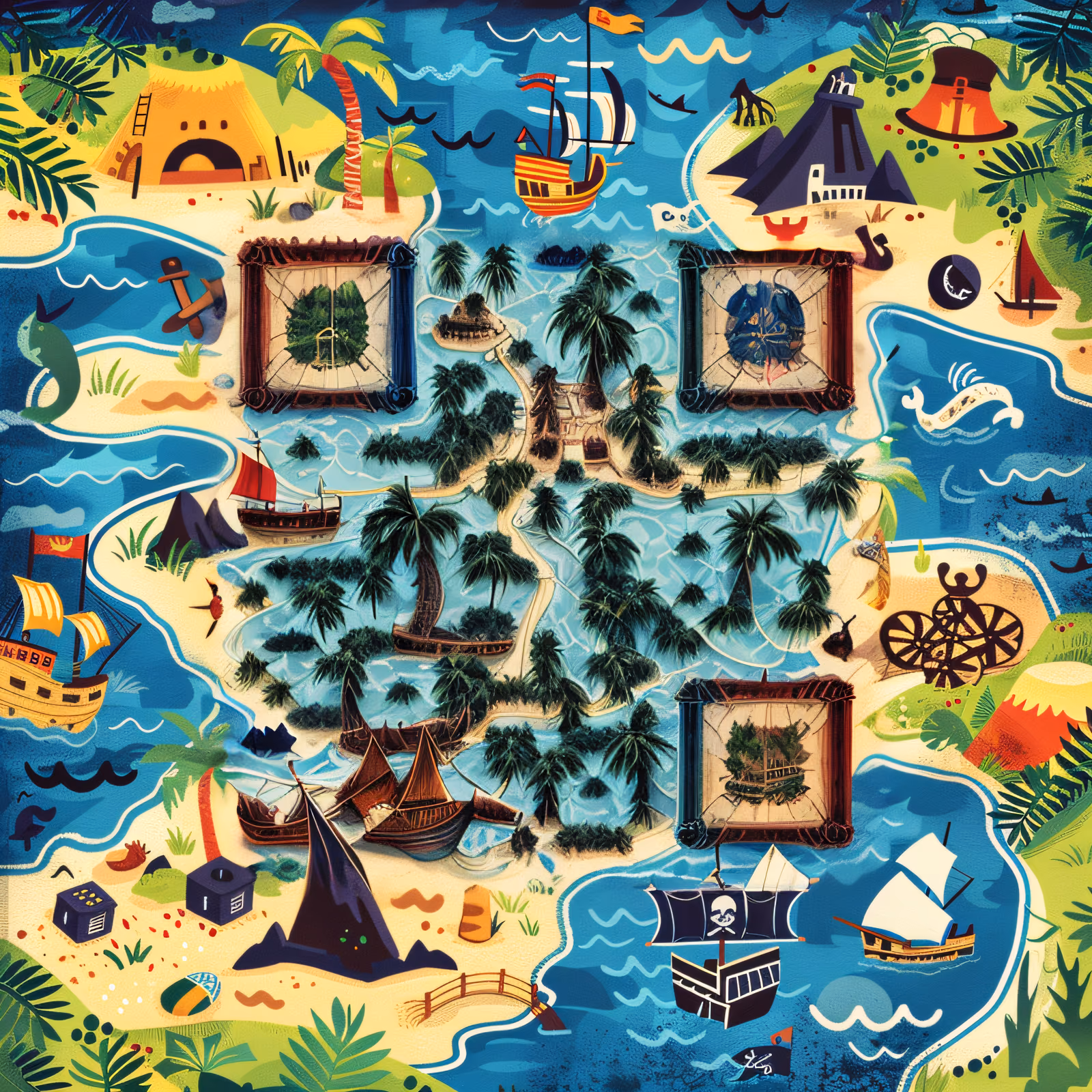 Pirate Treasure Map Cartoon Pirate Ship QR Code for Posters — image 1