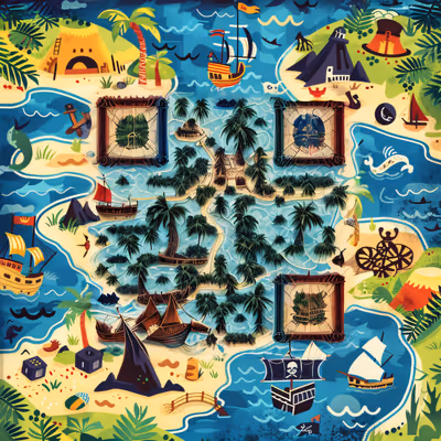 Pirate Treasure Map Cartoon Pirate Ship QR Code for Posters — image 1