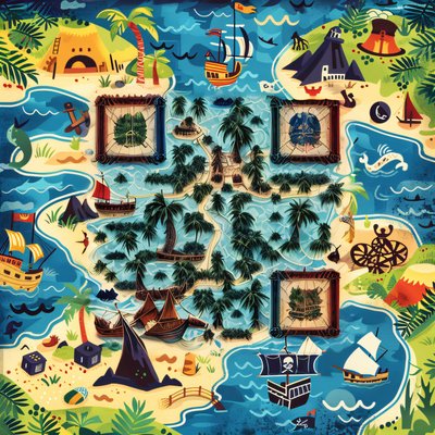 Pirate Treasure Map Cartoon Pirate Ship QR Code for Posters