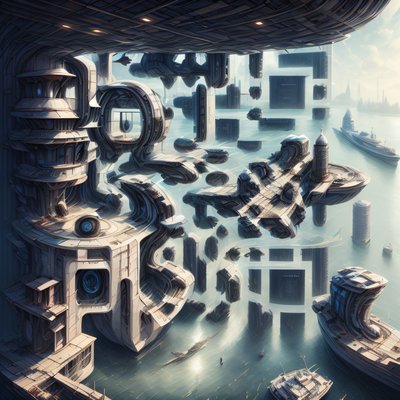 Floating Harbor City Matte Painting QR Code for Posters
