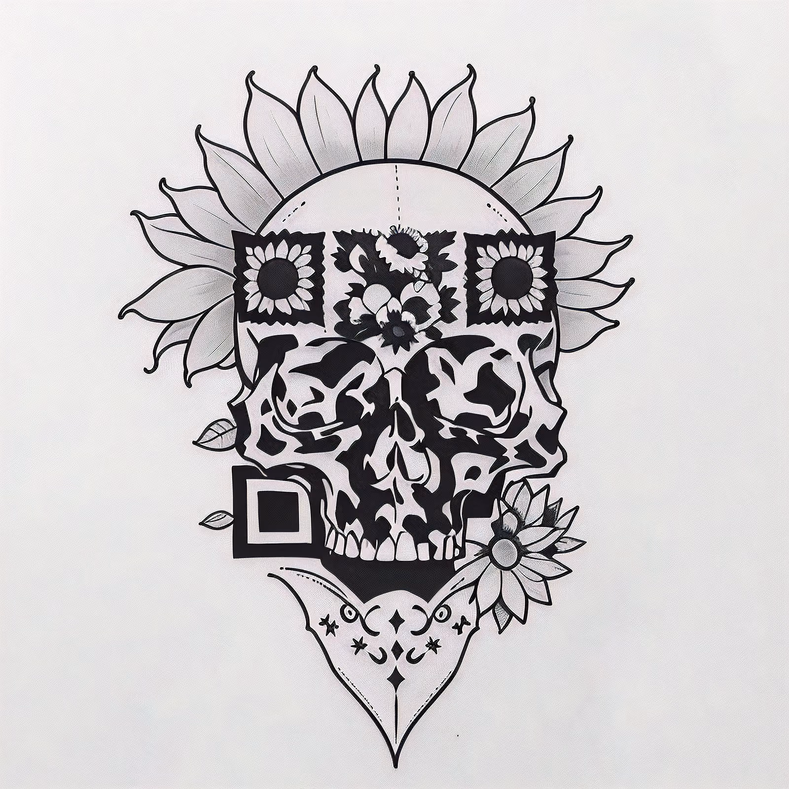 Sunflower Skull Tattoo Ink QR Code for Temporary Tattoos — image 1