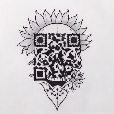 Sunflower Skull Tattoo Ink QR Code for Temporary Tattoos — image 1