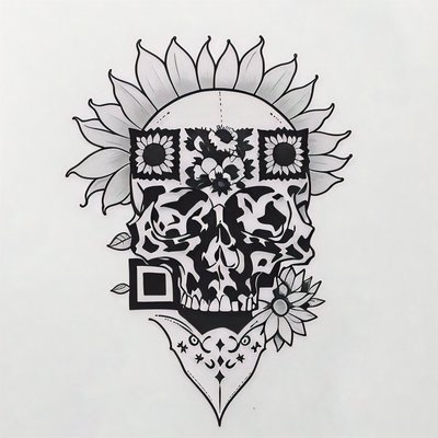 Sunflower Skull Tattoo Ink QR Code for Temporary Tattoos