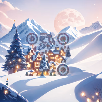 Snowy Christmas Village Illustration QR Code for Greeting Cards — image 1