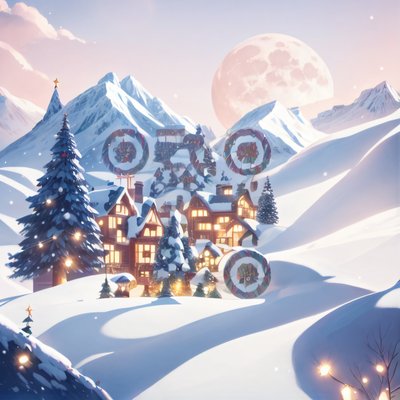 Snowy Christmas Village Illustration QR Code for Greeting Cards