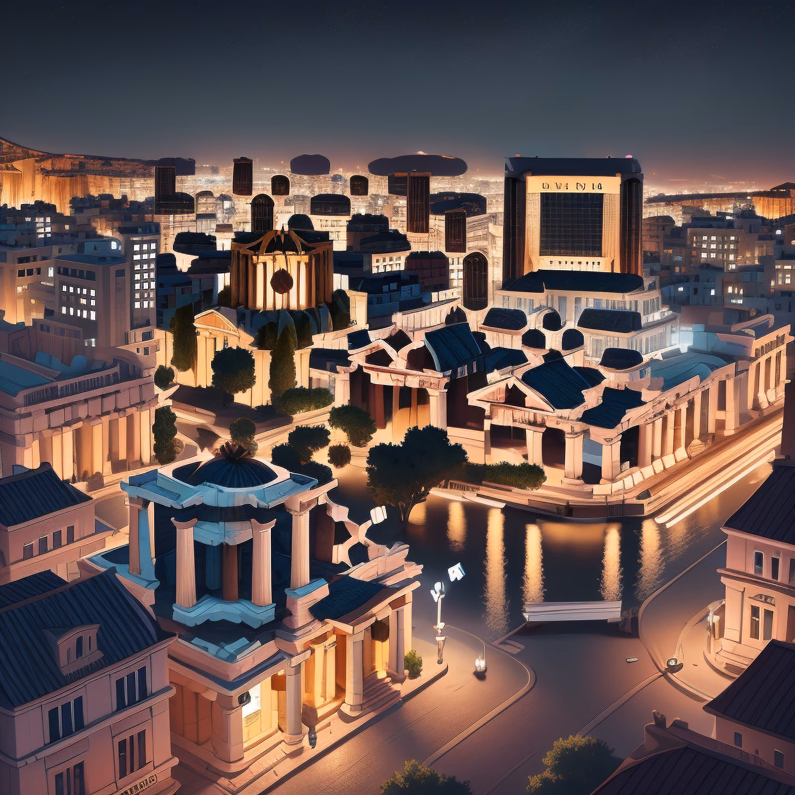 Neoclassical Night Cityscape Game Art QR Code for Posters — image 1