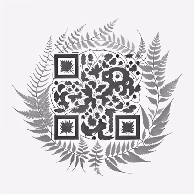 蕨叶花环二维码设计,适用于临时纹身的墨线纹身风格 — 图片 1