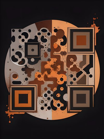 Taupe and Rust Abstract Disc QR Code Art