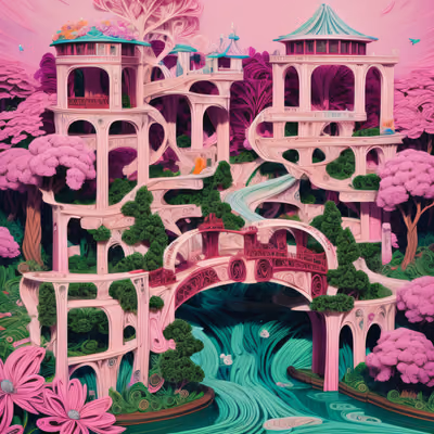 Pink Arched Bridge Paper Quilling QR Code Art — image 1