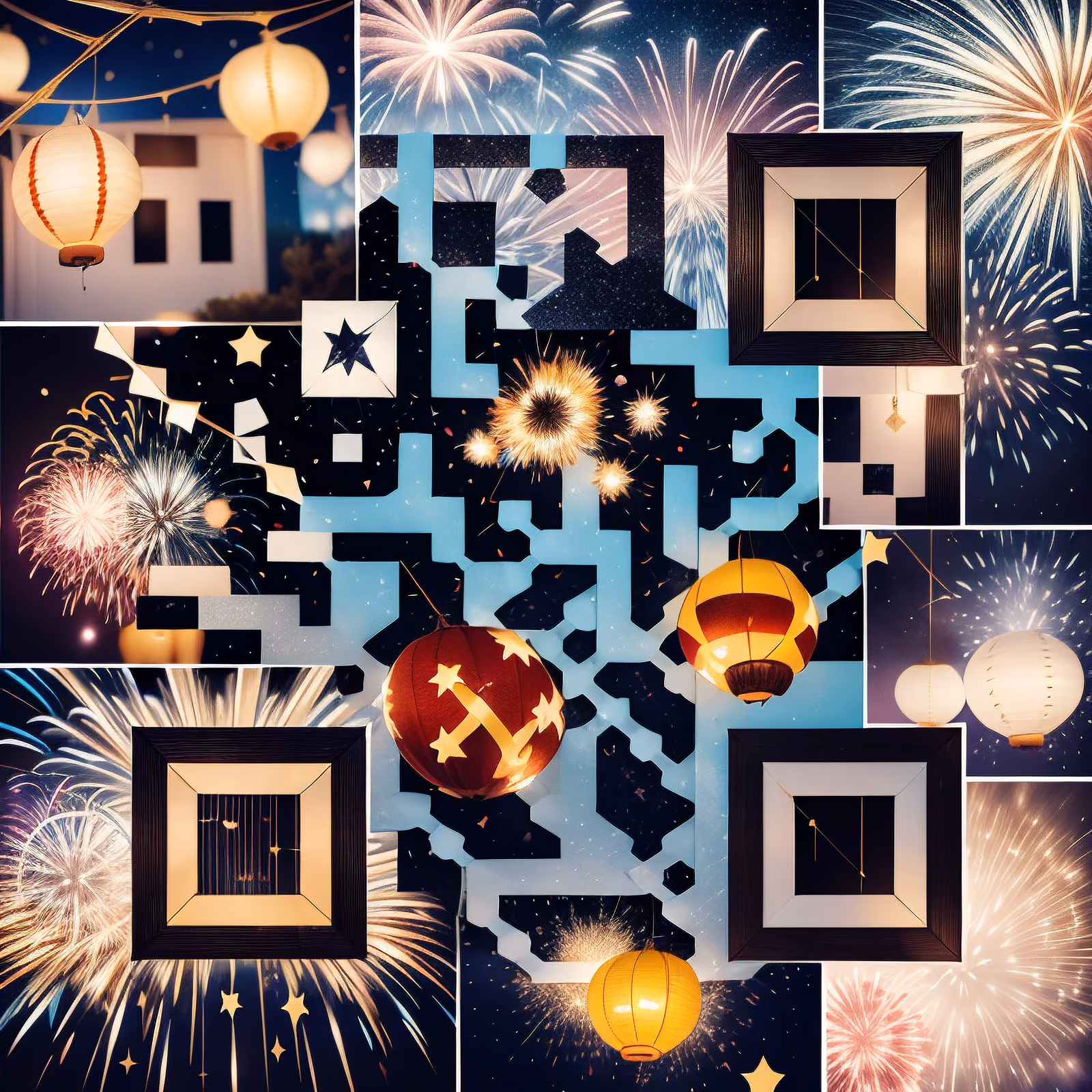 Fireworks and Lantern Collage QR Code for Event Invitations — image 1