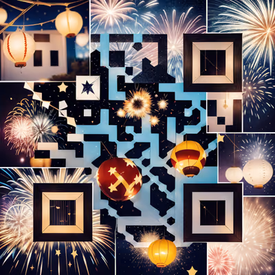 Fireworks and Lantern Collage QR Code for Event Invitations — image 1