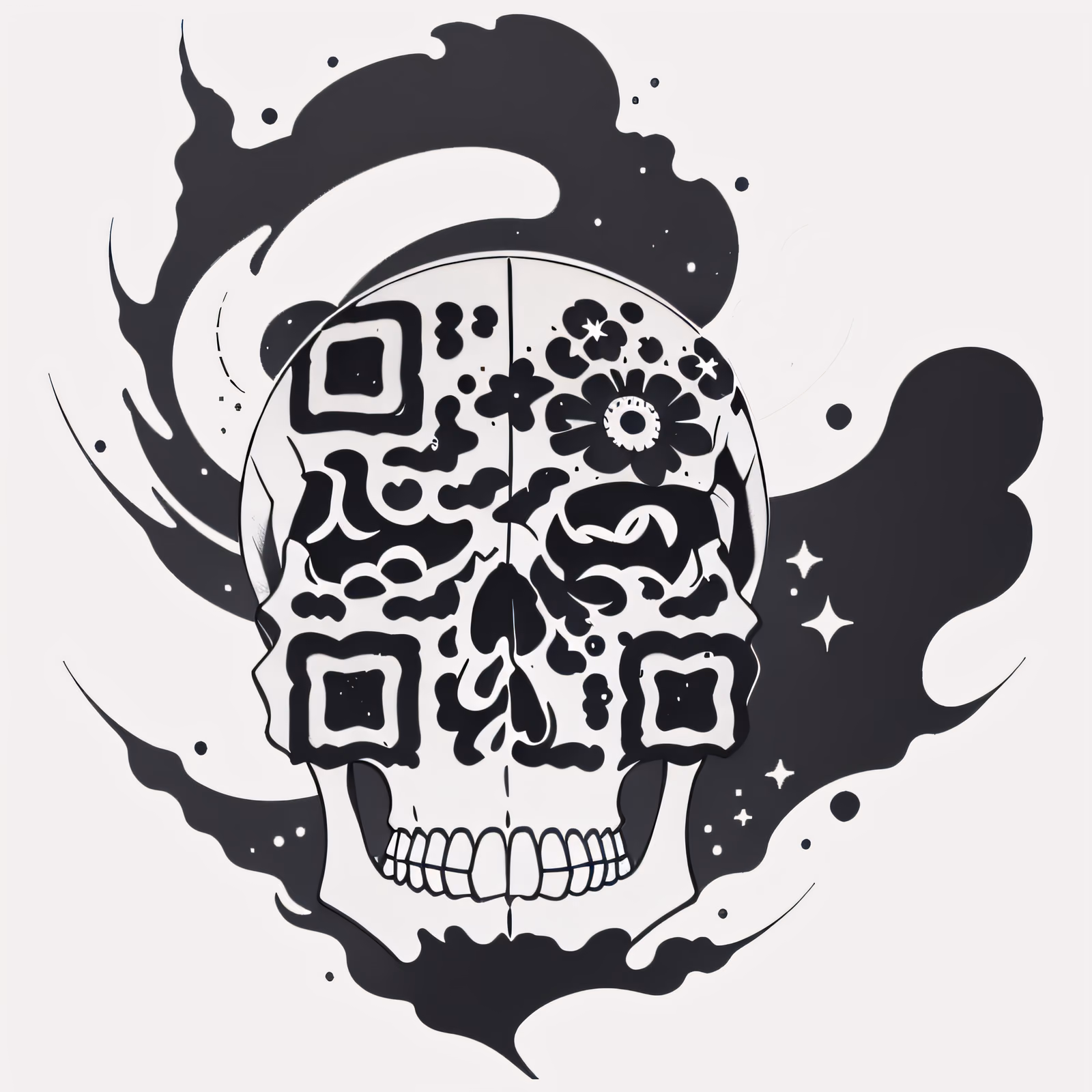Череп с галактикой в стиле чернильной татуировки: QR-код для временных татуировок — изображение 1