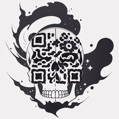 Череп с галактикой в стиле чернильной татуировки: QR-код для временных татуировок — изображение 1