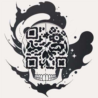 银河骷髅墨水纹身二维码设计，适合临时纹身