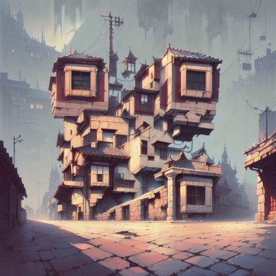 Сюрреалистичные поставленные друг на друга дома: концепт-арт QR-код