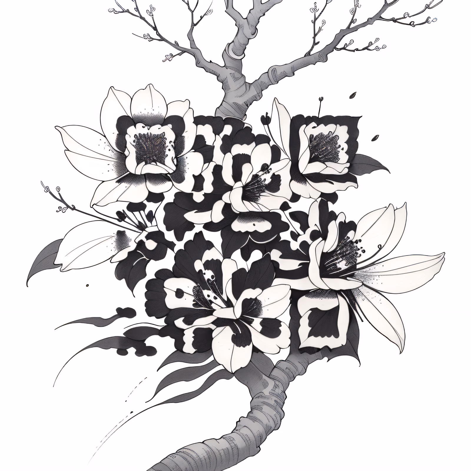 Cherry Blossom Branch Ink Tattoo QR Code for Temporary Tattoos — image 1