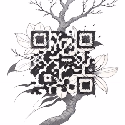 Cherry Blossom Branch Ink Tattoo QR Code for Temporary Tattoos — image 1