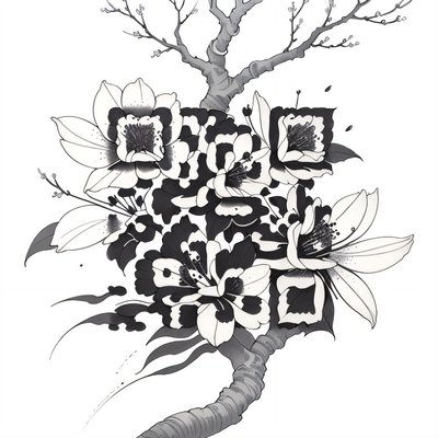 Cherry Blossom Branch Ink Tattoo QR Code for Temporary Tattoos