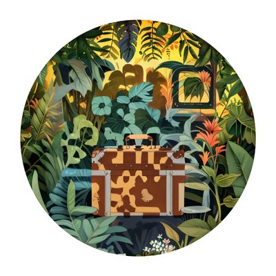 Jungle Suitcase Vector Illustration QR Code for Stickers