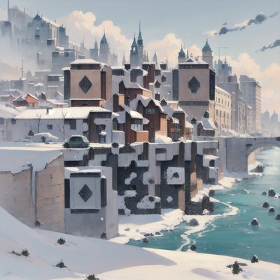 Snowy Hillside City Matte Painting QR Code Art