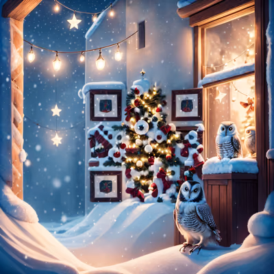 Snowy Owls Christmas Tree QR Code for Greeting Cards — image 1