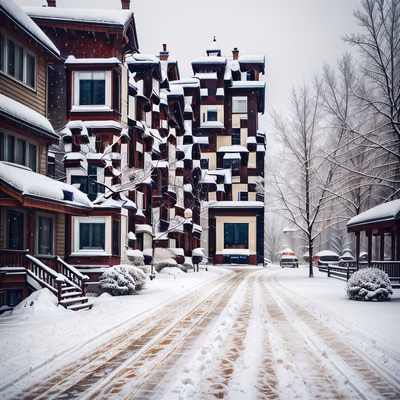 Snowy Winter Street Photorealistic QR Code for Greeting Cards — image 1