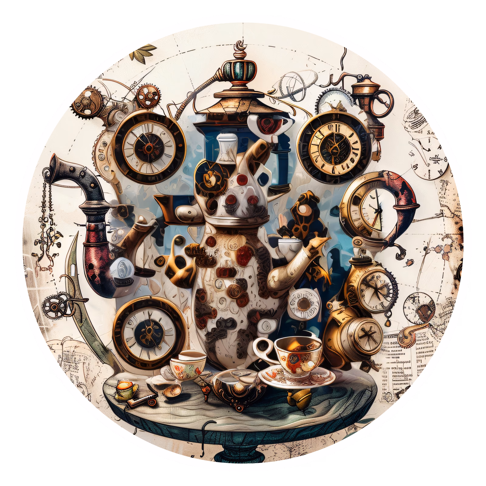Steampunk Teapot Clockwork Illustration QR Code for Stickers — image 1