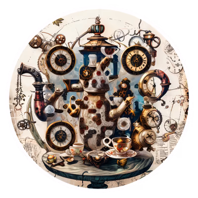 Steampunk Teapot Clockwork Illustration QR Code for Stickers — image 1
