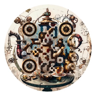 Steampunk Teapot Clockwork Illustration QR Code for Stickers