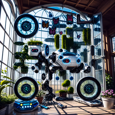 Robot Greenhouse Butterflies 3D QR Code Art — image 1