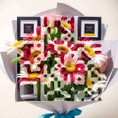 Pink Gerbera Bouquet Photo QR Code for Packaging