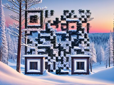 Snowy Pine Forest Twilight QR Code Art