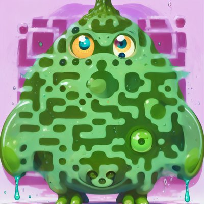Green Slime Monster Cartoon Cartoon Character QR Code for Stickers