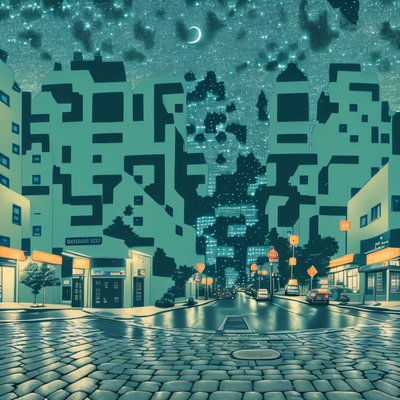 Night Street Cobblestone Cityscape QR Code Art