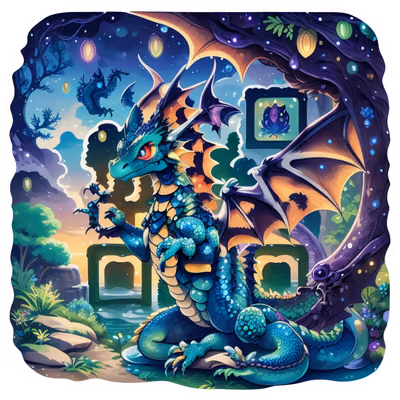 Teal Dragon Enchanted Forest QR Code for Stickers — image 1