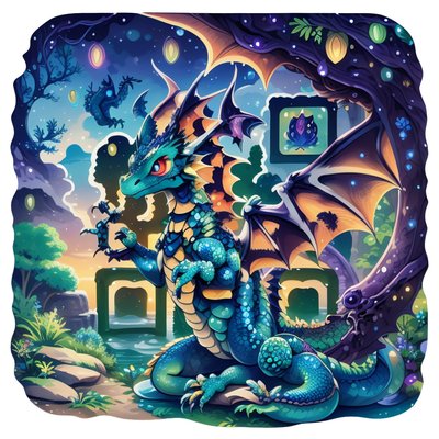 Teal Dragon Enchanted Forest QR Code for Stickers