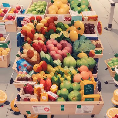 Supermarket Fruit Crates Illustration QR Code for Packaging