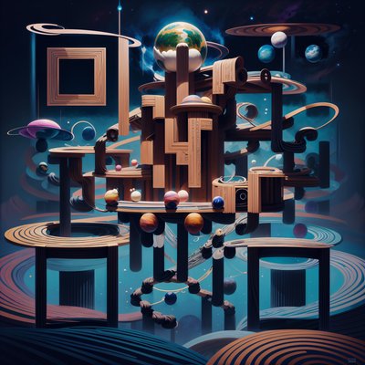 Парящая башня планет, сюрреализм: QR-код для постеров