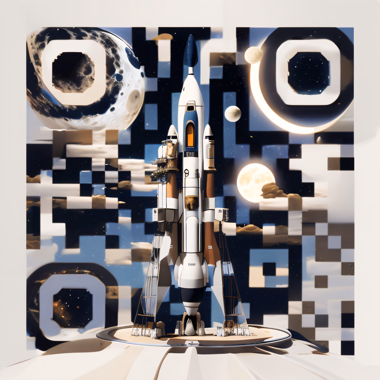 Rocket and Moon 3D Render QR Code for Posters — image 1