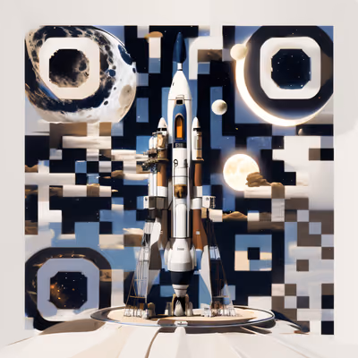 Rocket and Moon 3D Render QR Code for Posters — image 1