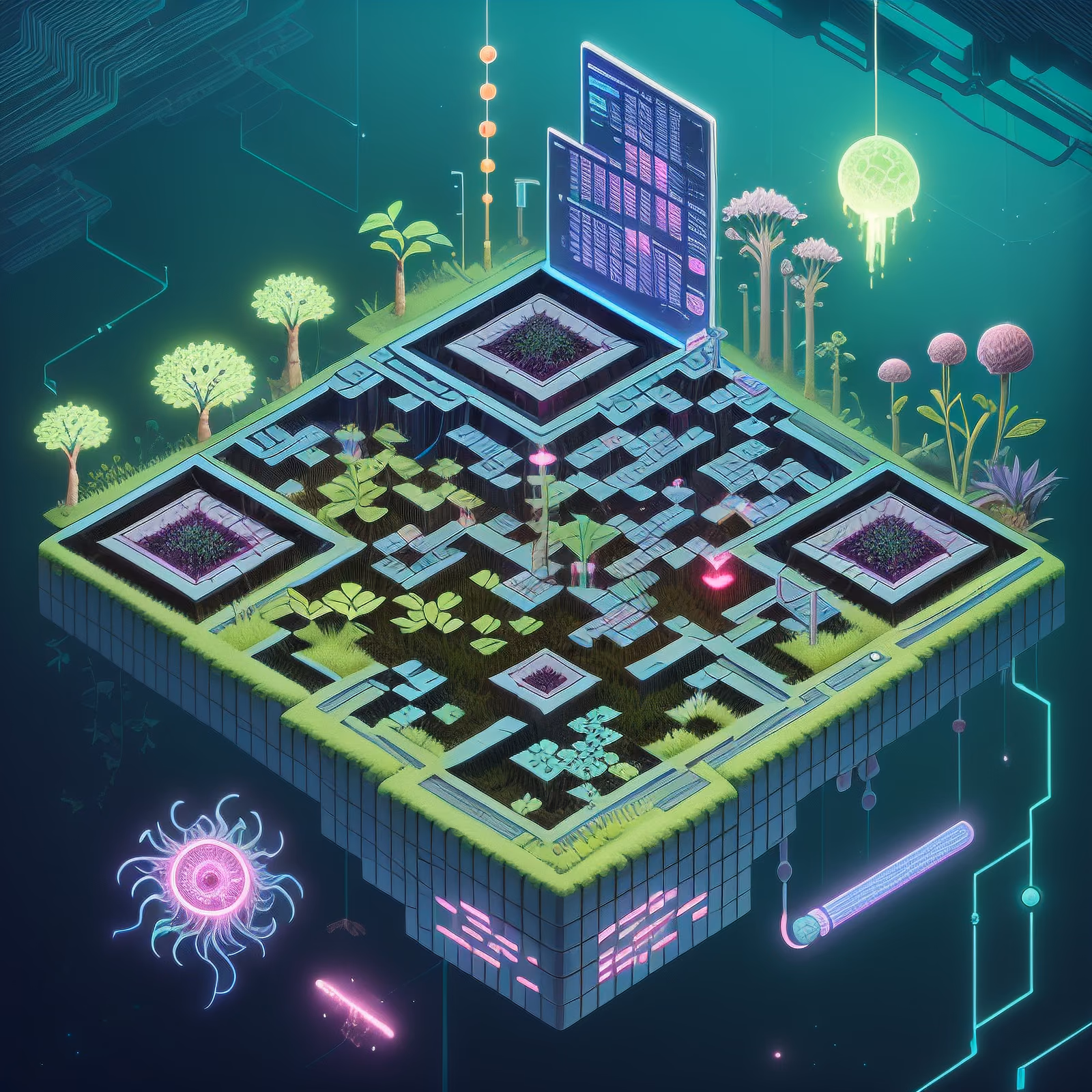 Isometric Biopunk Garden QR Code for Posters — image 1