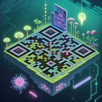 Isometric Biopunk Garden QR Code for Posters