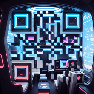 Retrofuturist Pod Interior Neon QR Code for Posters — image 1