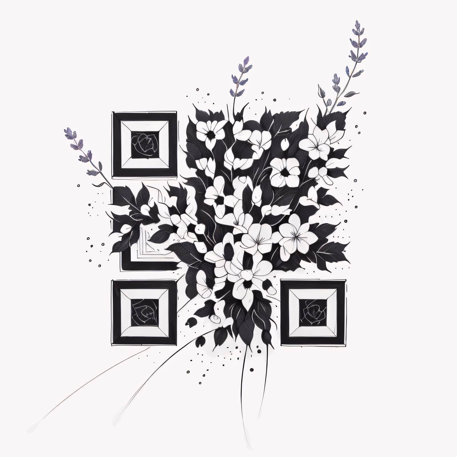 Lavender Floral Ink Tattoo QR Code for Temporary Tattoos — image 1