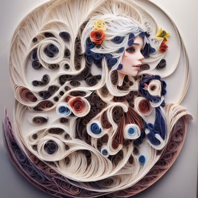 Paper Woman With Flowers Quilling QR Code Art — image 1