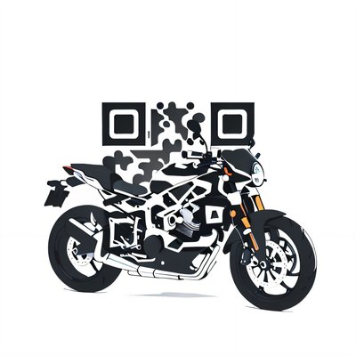 Black and White Motorcycle Vector QR Code for Stickers