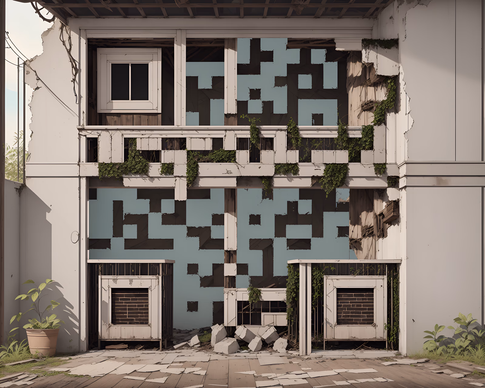 Crumbling Colonial Villa Retro QR Code Art — image 1